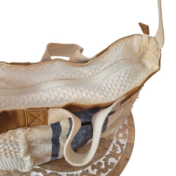 Roxy Quilted Canvas Blue & Off White Shoulder/Tote Bag Striped Design Coastal - Picture 6 of 12